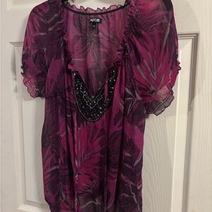 Apt. 9 Women's Pink Floral Top sheer size xl